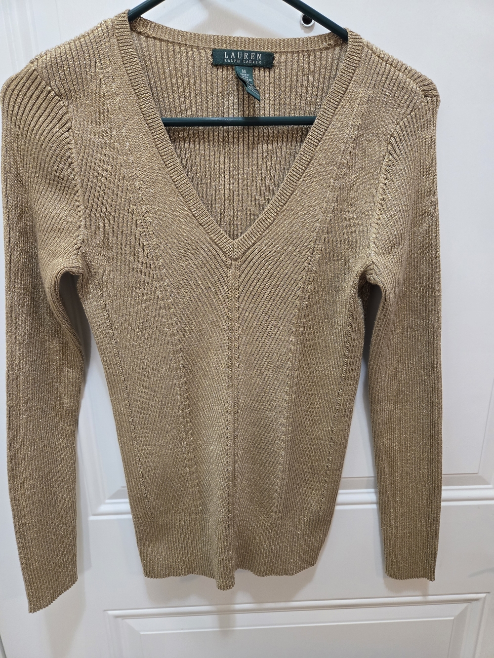 Lauren Ralph Lauren Camel V-Neck Ribbed Sweater